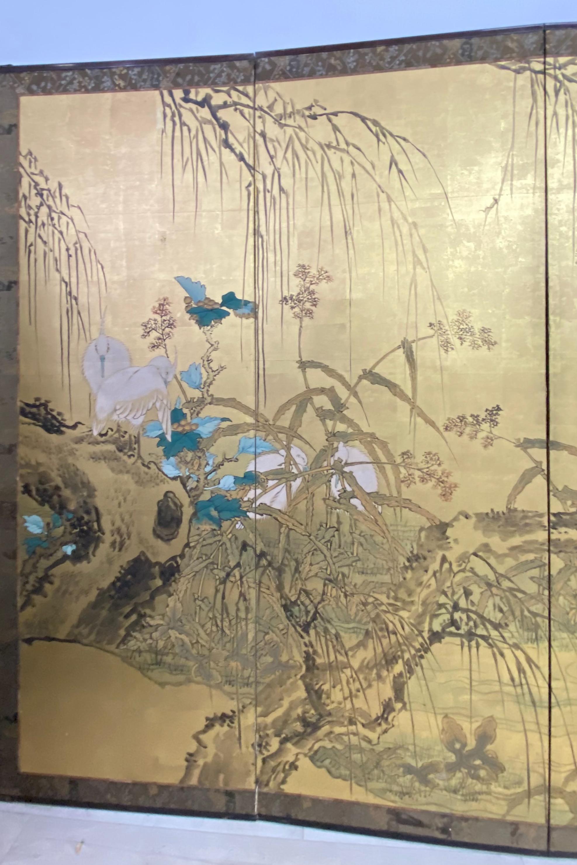 Antique Japanese 6 Panel Folding Screen, Meiji Period In Good Condition In San Francisco, CA