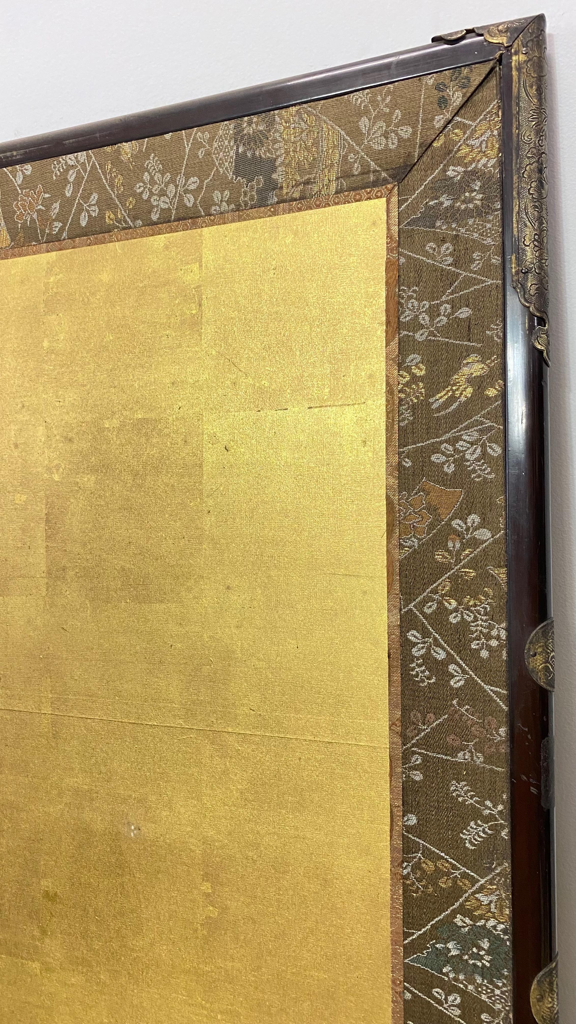 Antique Japanese 6 Panel Folding Screen, Meiji Period 2
