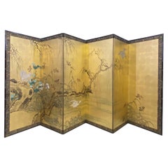 Antique Japanese 6 Panel Folding Screen, Meiji Period