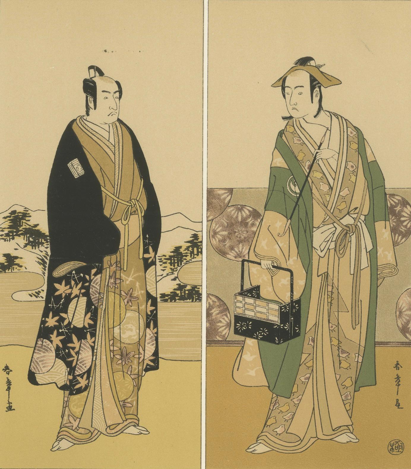 Antike japanische Schauspielerporträts: Vier Kabuki-Figuren im Edo-Period-Stil, 1882 (Spätes 19. Jahrhundert) im Angebot
