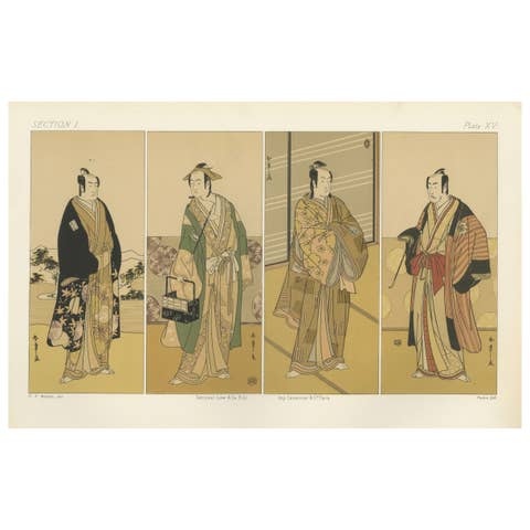 Antique Japanese Actor Portraits: Four Kabuki Figures in Edo-Period Style, 1882