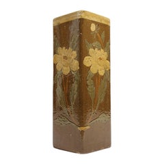 Antique Japanese Aesthetic Period Ceramic Floral Vase Umbrella Stand Meiji Era