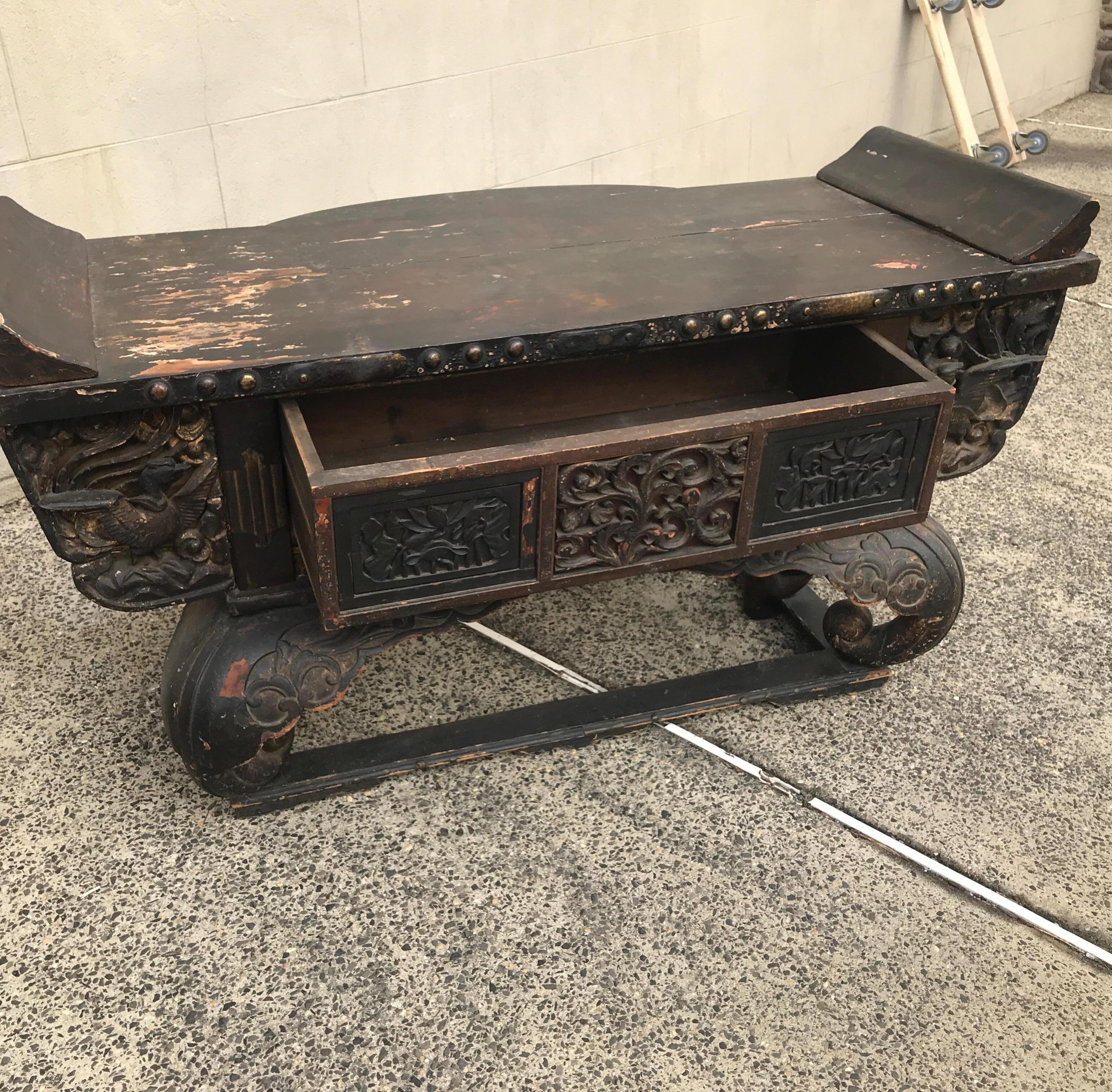 Hand-Carved Antique Japanese Alter Table Console Edo Period