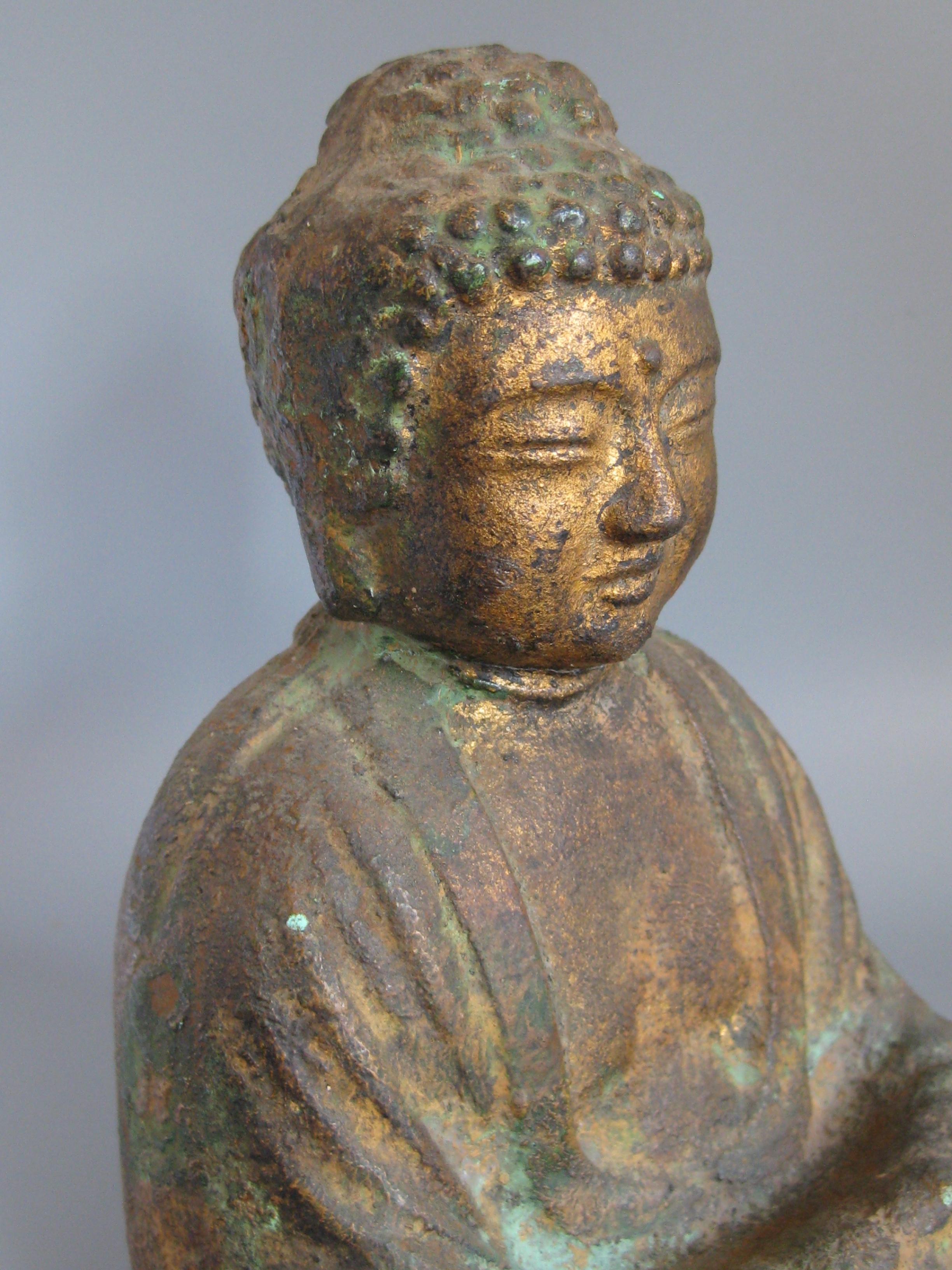 Antique Japanese Amida Buddha after Kamakura Cast Iron Statue with Gold Gilt 4