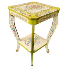 Arte Antiques Japonais Amish Table Folk Art Peint à la main Floral Plant Stand