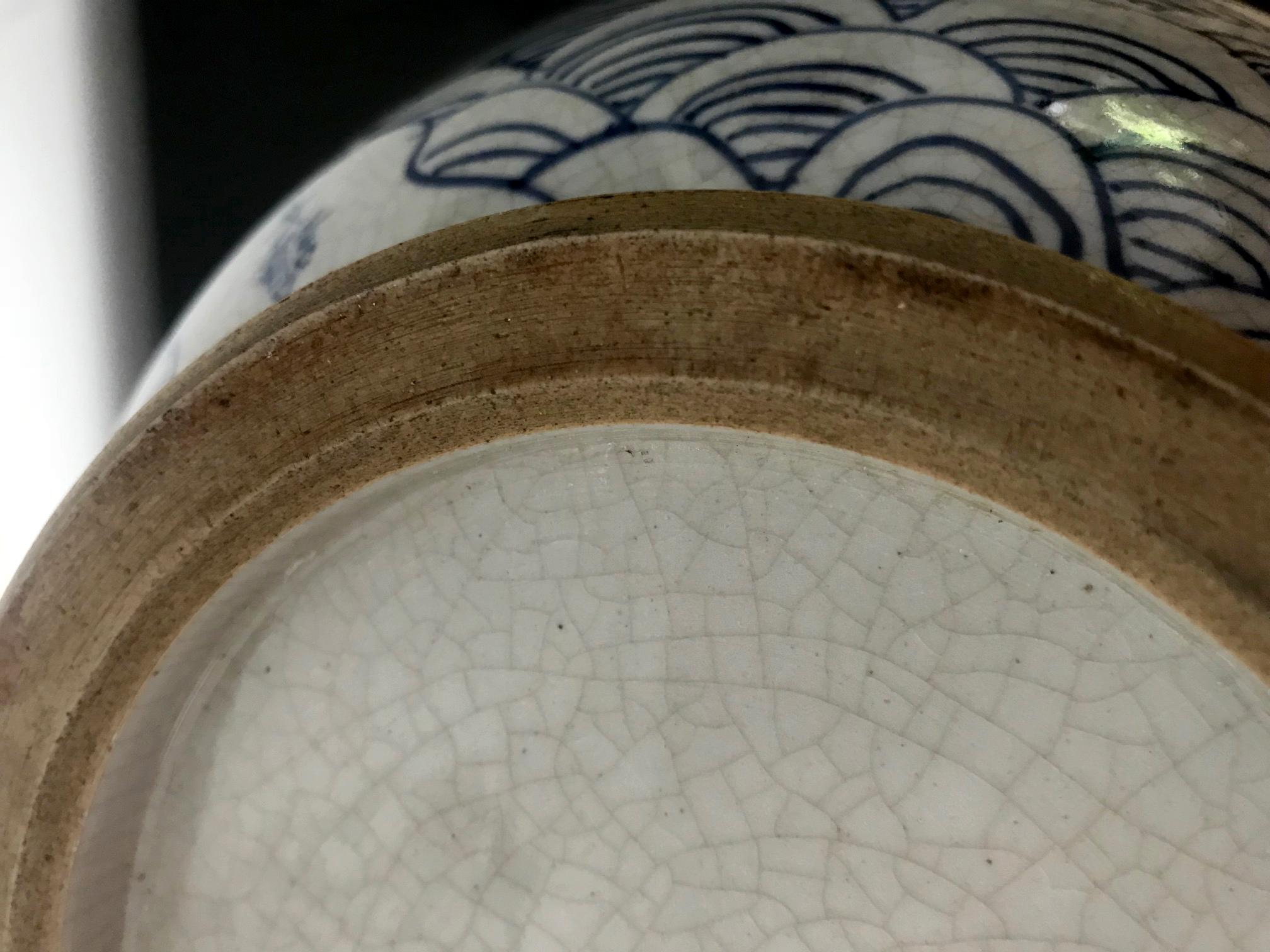 Antique Japanese Arita Blue and White Map Vase 6