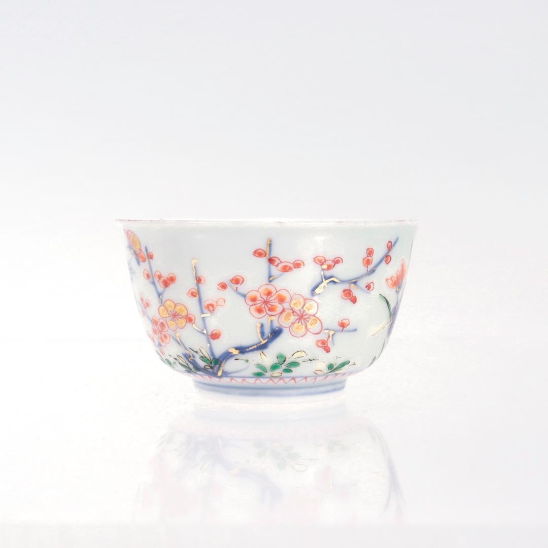 Antique Japanese Arita Porcelain Handleless Cup & Saucer with Cherry Blossoms For Sale 6