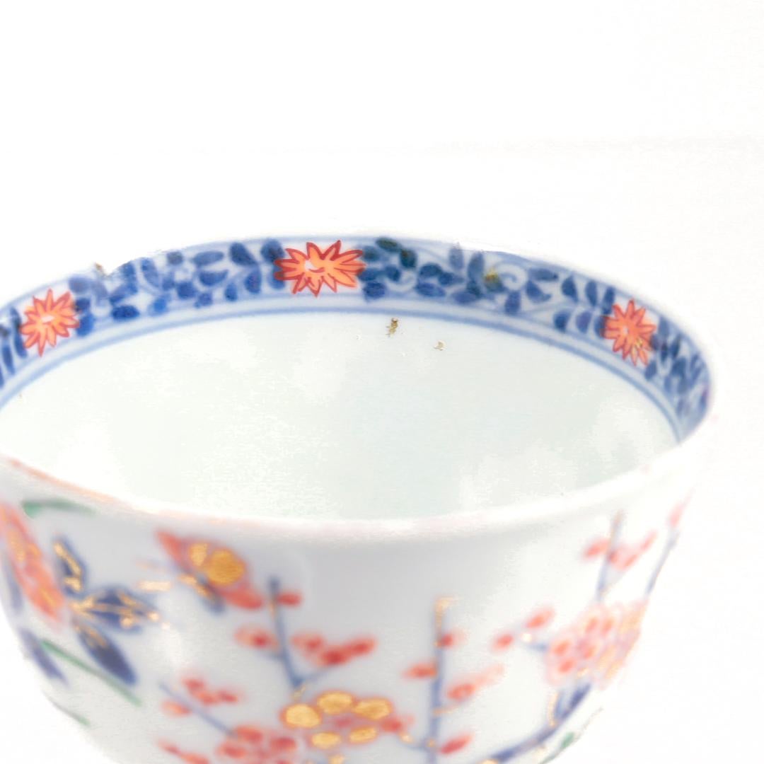 Antique Japanese Arita Porcelain Handleless Cup & Saucer with Cherry Blossoms For Sale 11