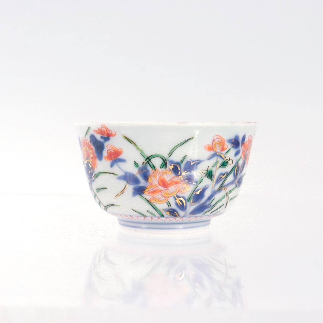 Antique Japanese Arita Porcelain Handleless Cup & Saucer with Cherry Blossoms For Sale 4