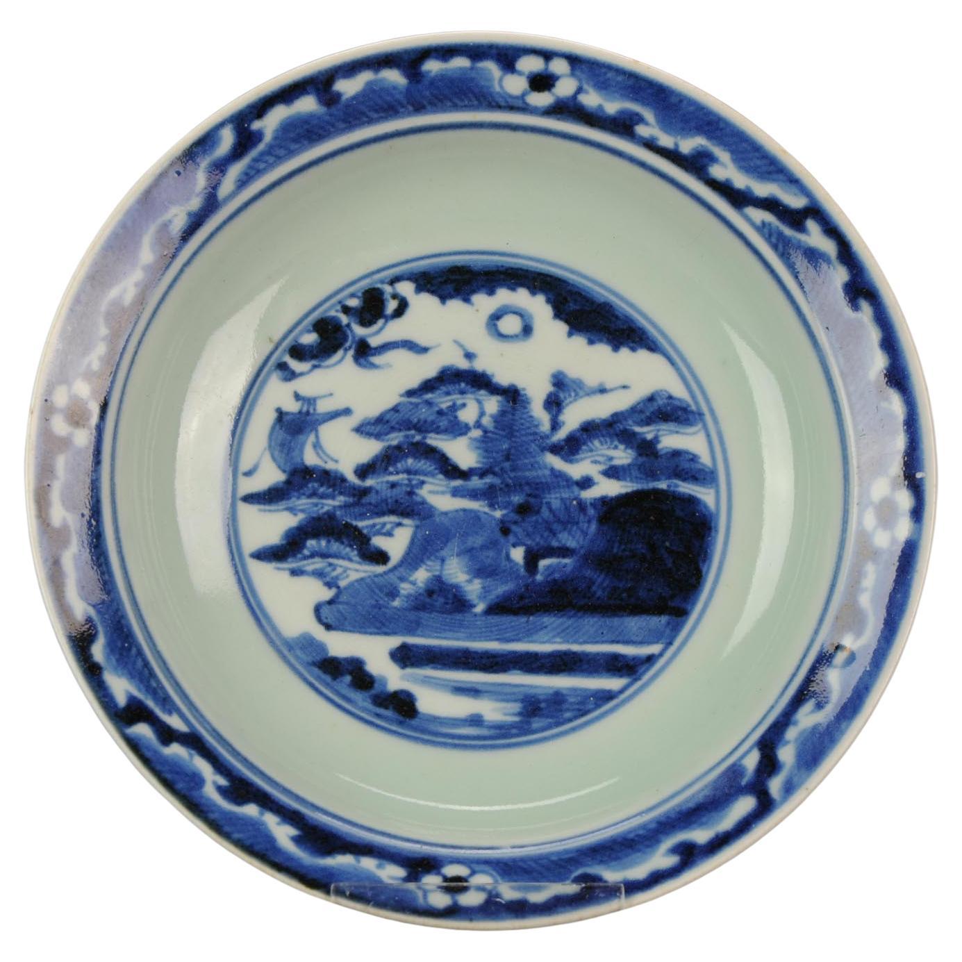 Antique Japanese Arita Sometsuke Plate Edo Period Quality in Landscape For Sale