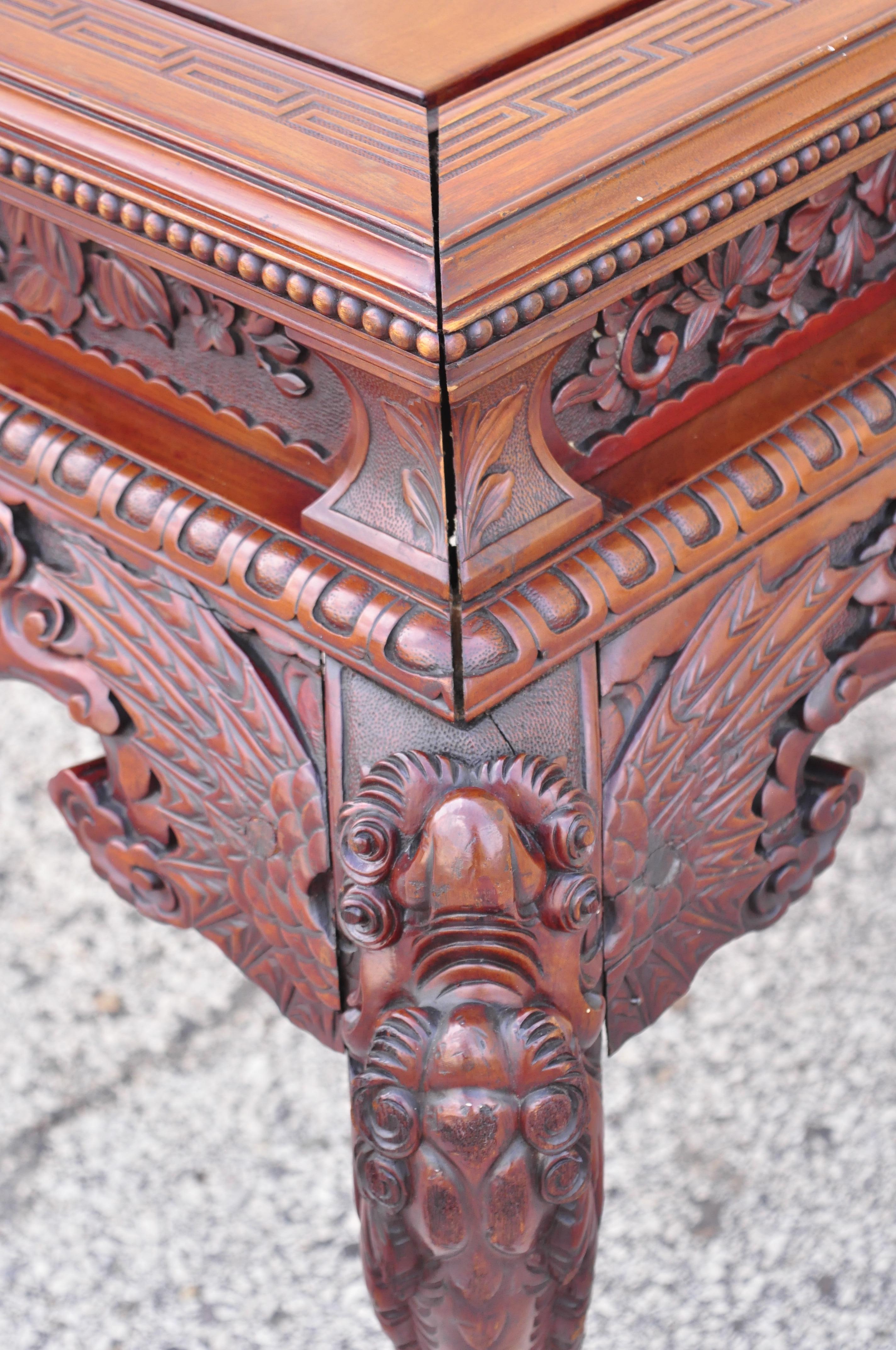 Antique Japanese Art Nouveau Dragon Carved 4 Drawer Partners Desk and Chair For Sale 5