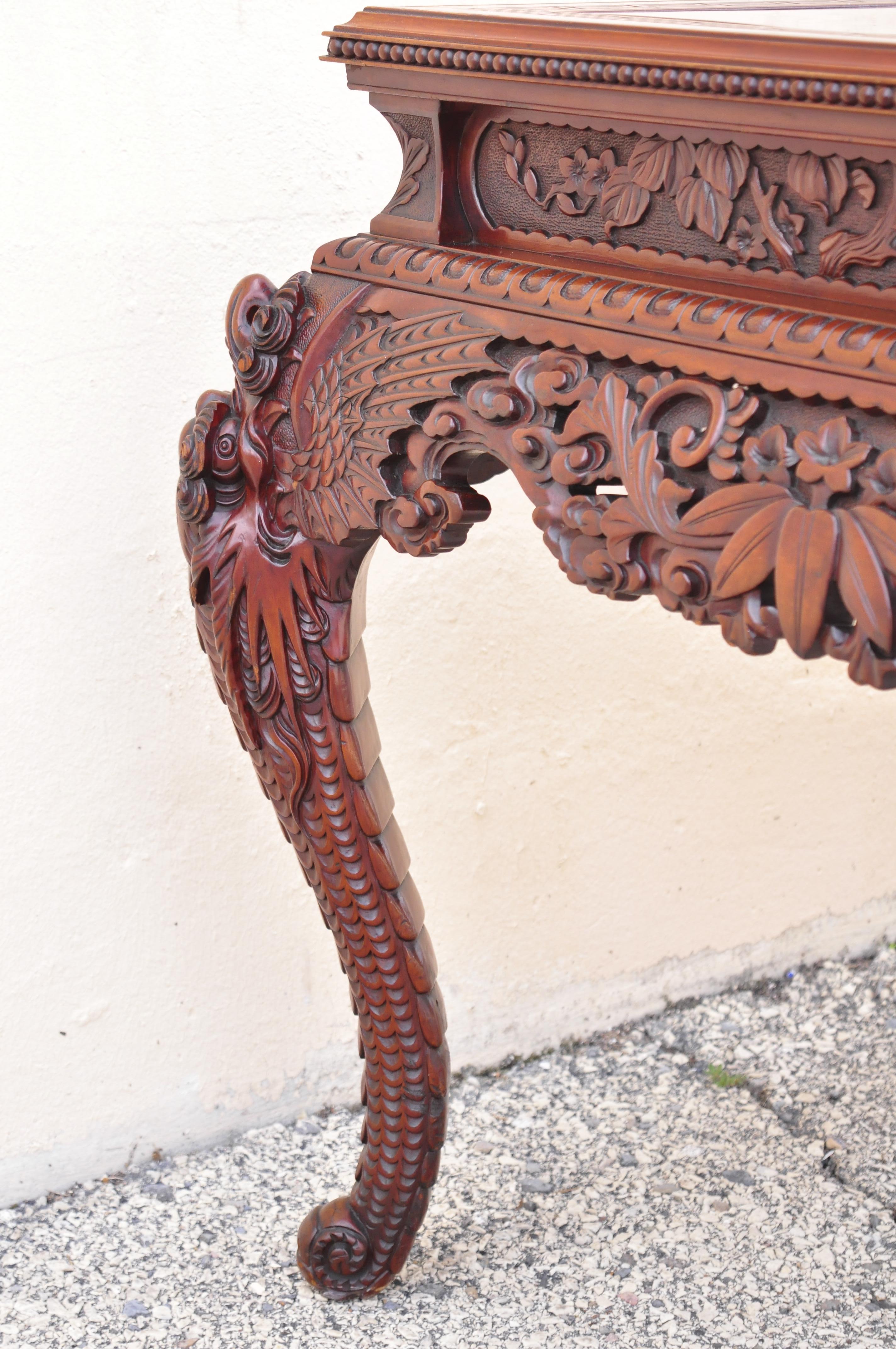 Antique Japanese Art Nouveau Dragon Carved 4 Drawer Partners Desk and Chair In Good Condition For Sale In Philadelphia, PA