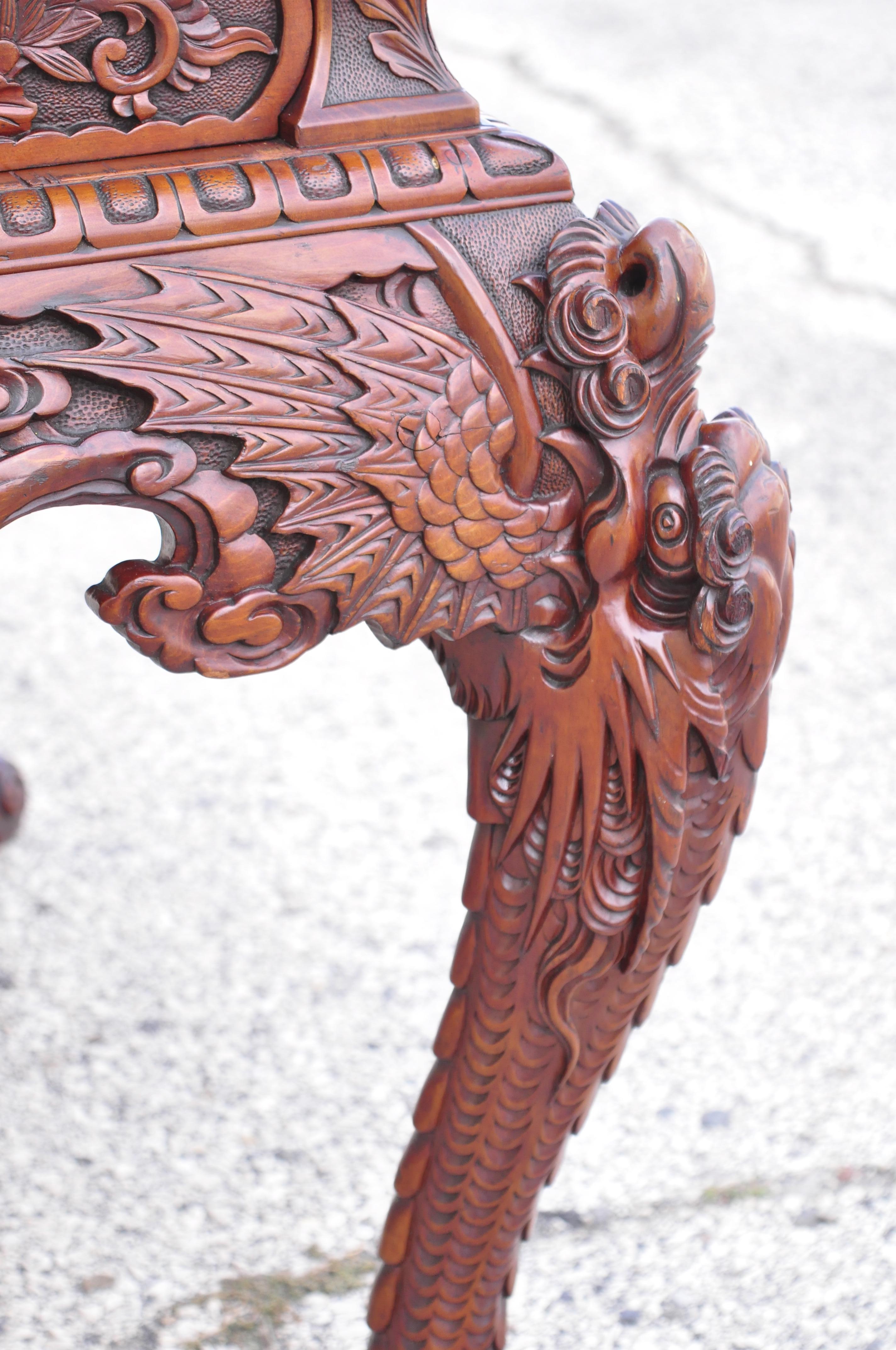 20th Century Antique Japanese Art Nouveau Dragon Carved 4 Drawer Partners Desk and Chair For Sale