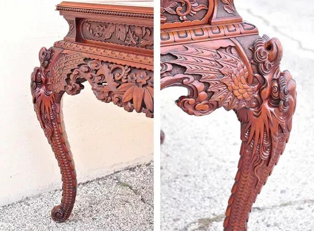 Antica scrivania giapponese Art Carved intagliata a quattro cassetti con sedia In condizioni buone in vendita a Philadelphia, PA
