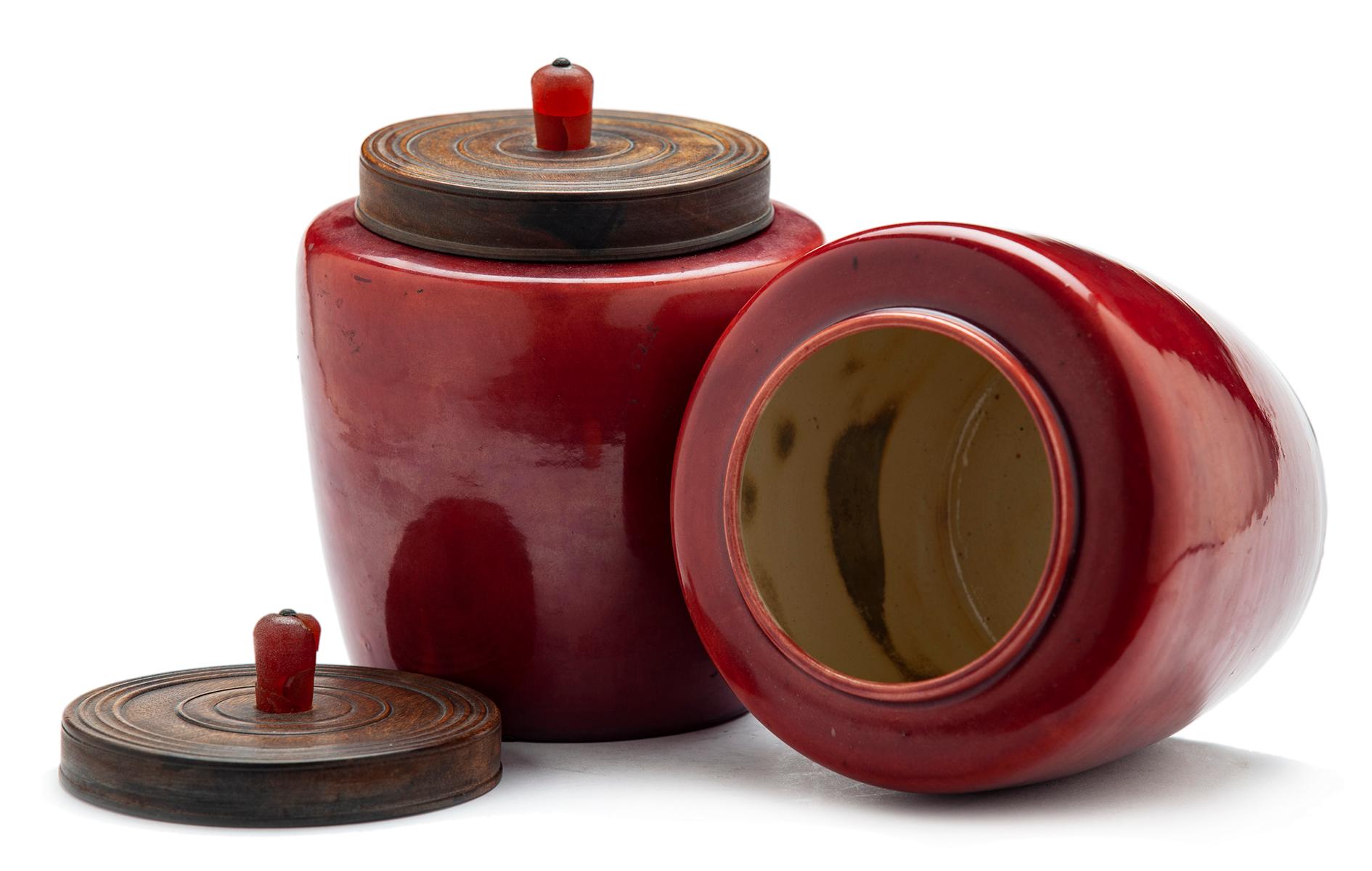 Anglo-Japanese Antique Japanese Awaji Burgundy Jars For Sale