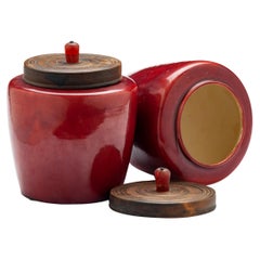 Antique Japanese Awaji Burgundy Jars