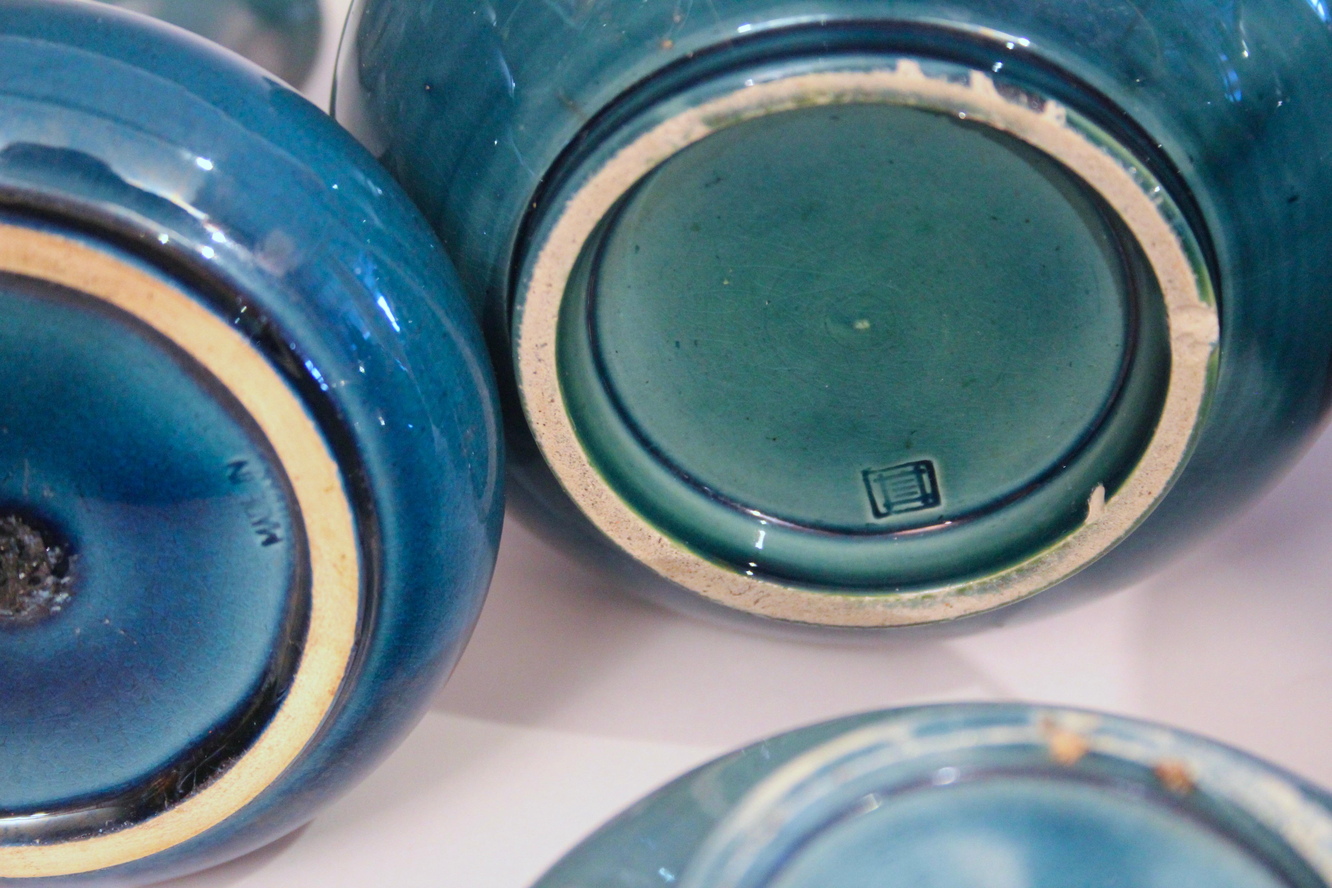 20th Century Antique Japanese Awaji Pottery Blue Monochrome Vases, Set of 6