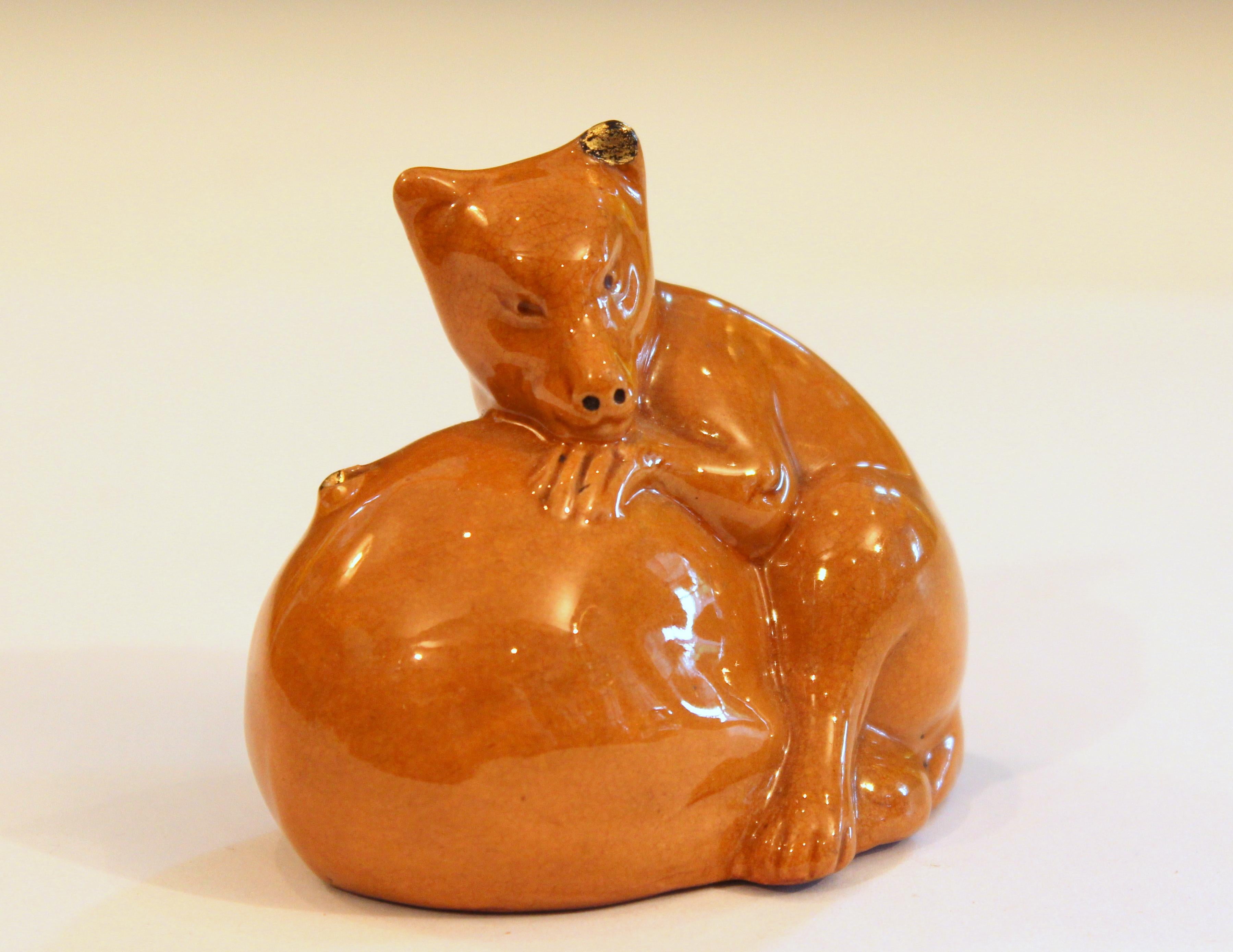 Meiji Antique Japanese Awaji Pottery Tanuki Figure Kintsugi Scholar's Desk Object For Sale