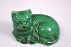 Antique Japanese Awaji Pottery Water Dropper Cat Figure Scholar Calligraphy Desk