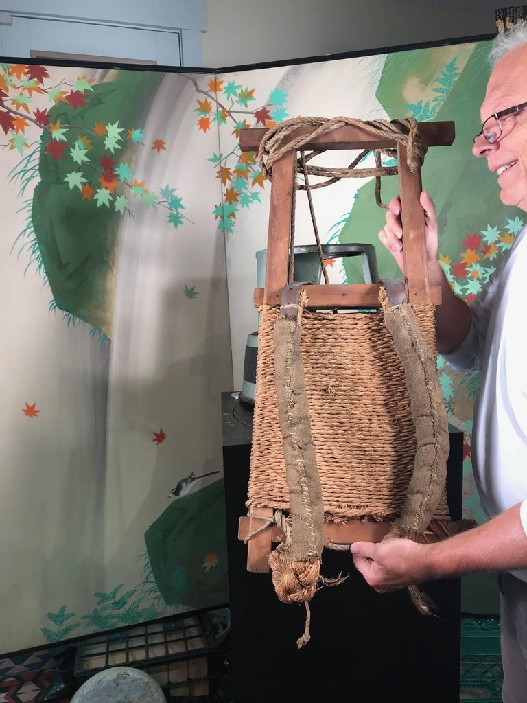 Antique Japanese Backpack Rare Vintage Relic Old Hardwood, Leather and