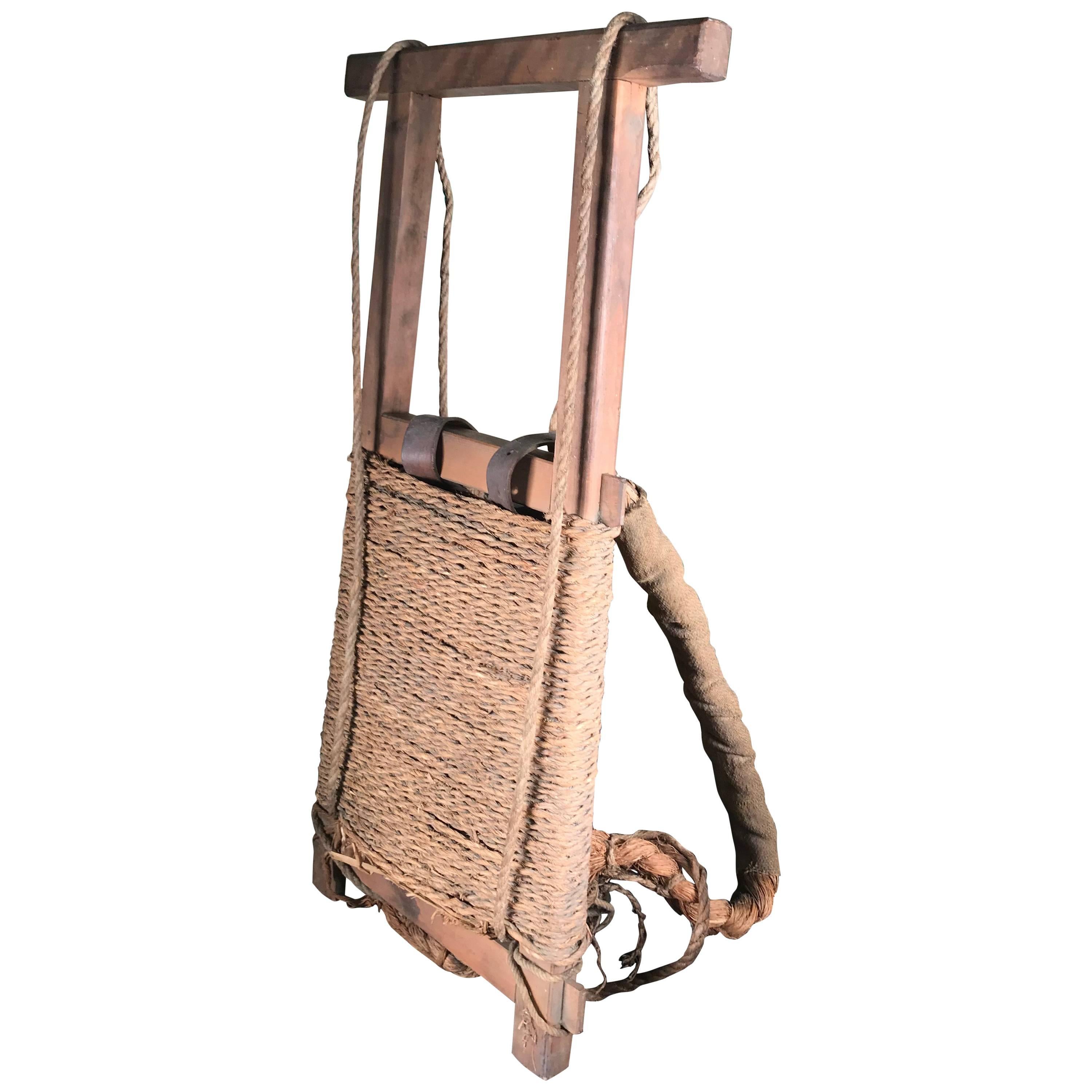 Antique Japanese Backpack Rare Vintage Relic Old Hardwood, Leather and