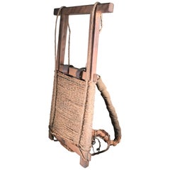 Ancien sac à dos japonais Rare Relique Vintage Vieux bois dur:: cuir et paille