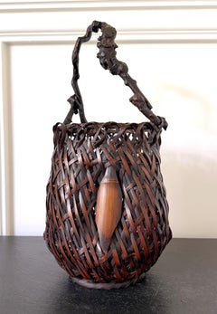 Cesta japonesa antigua de bambú para ikebana, estilo Mingei