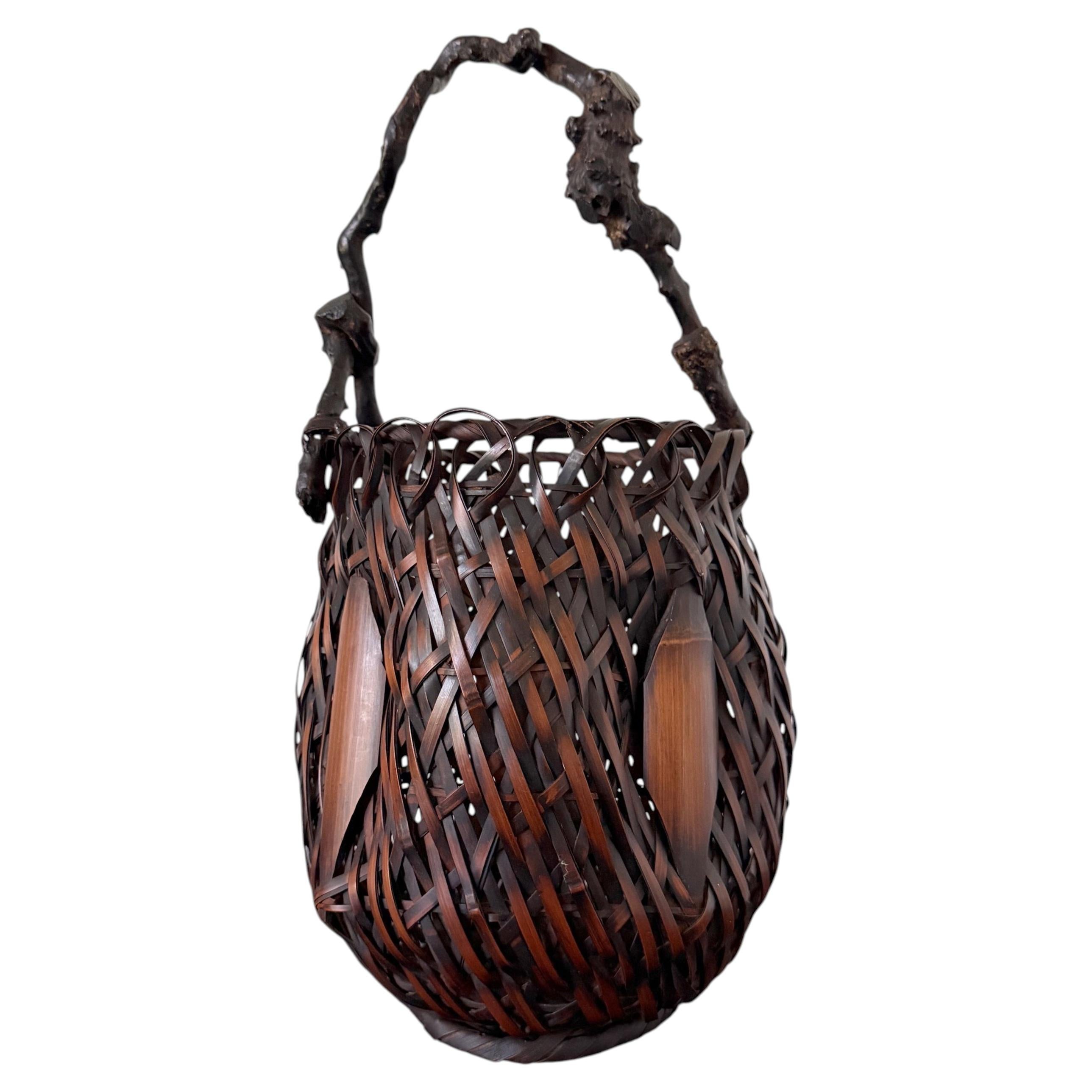 Antique Japanese Bamboo Basket Ikebana Mingei Style