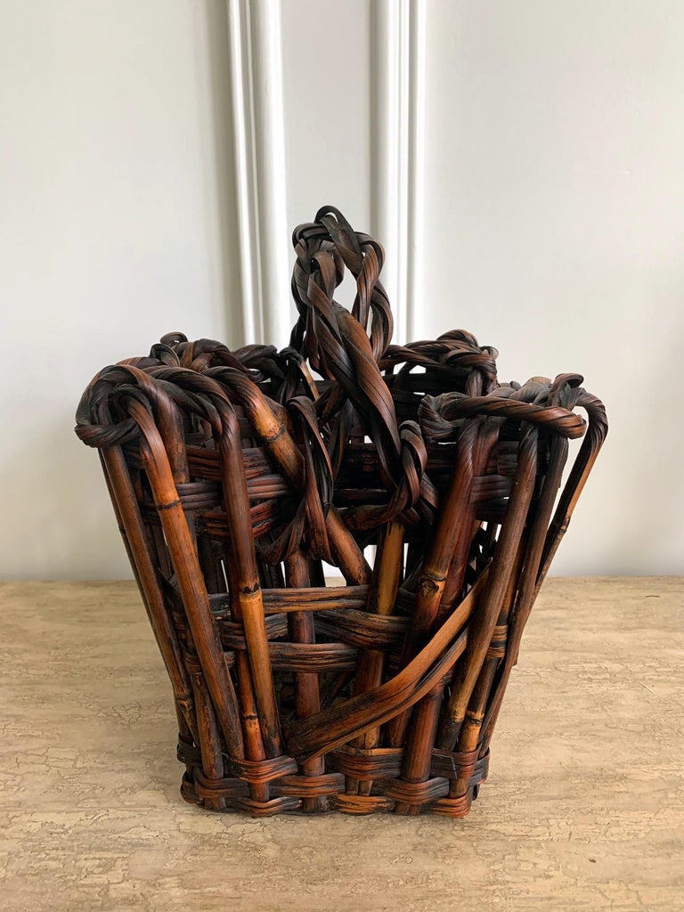 Antique Japanese Bamboo Ikebana Basket with Signature at 1stDibs