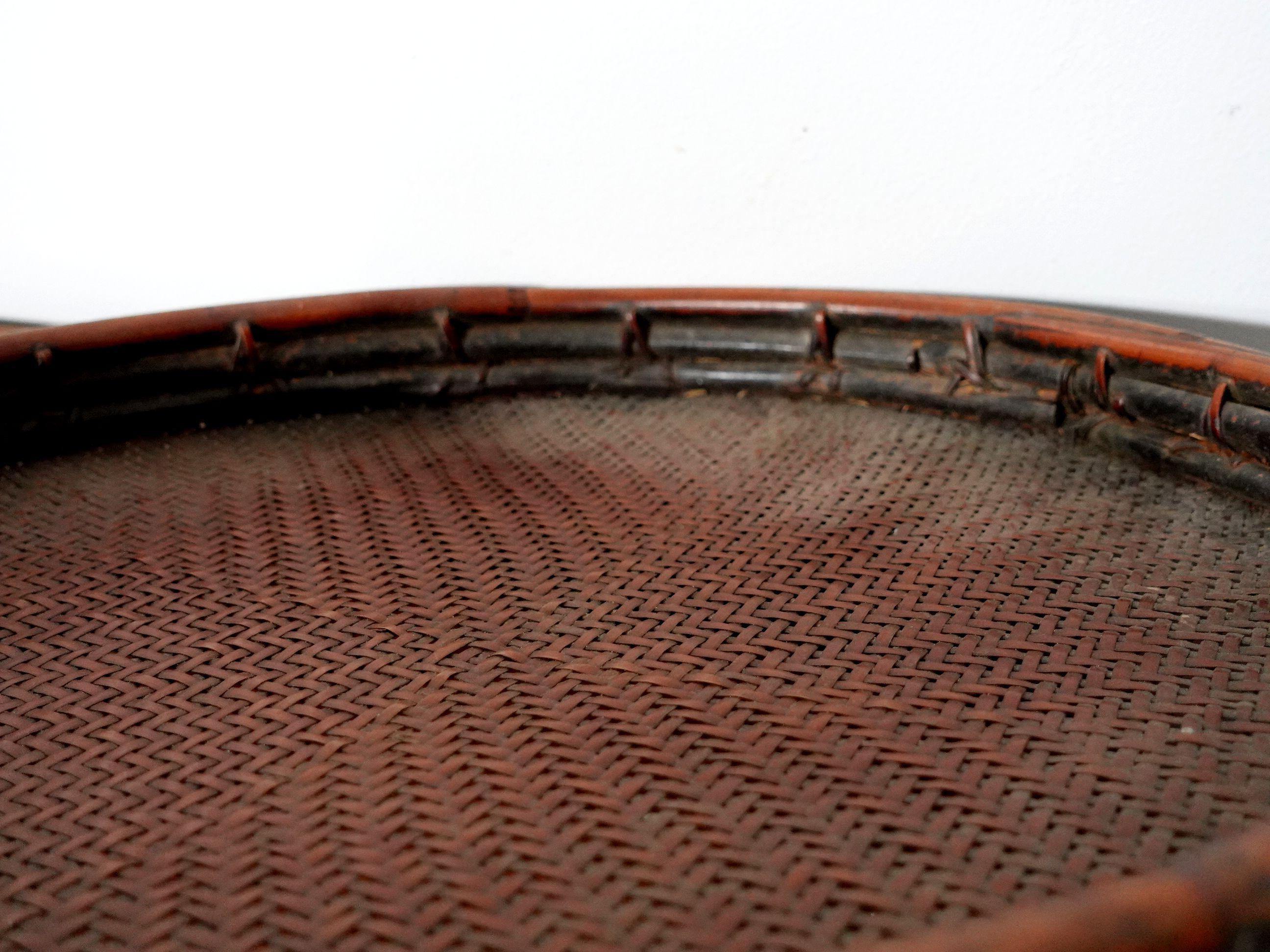 Antique Japanese Bamboo Strip Woven Tray and Starks For Sale 9
