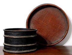 Antique Japanese Bamboo Strip Woven Tray and Starks