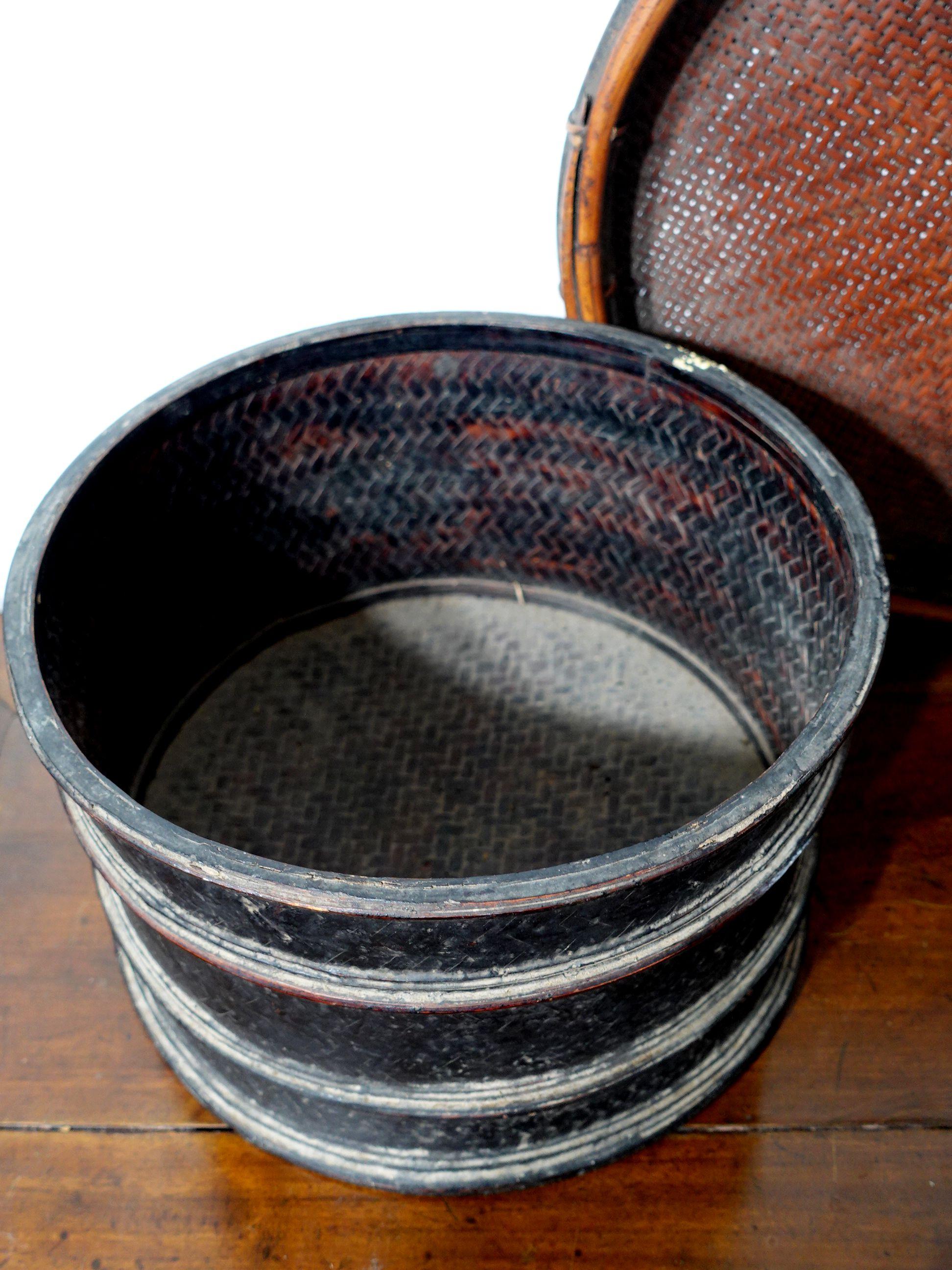 20th Century Antique Japanese Bamboo Strip Woven Tray and Starks For Sale