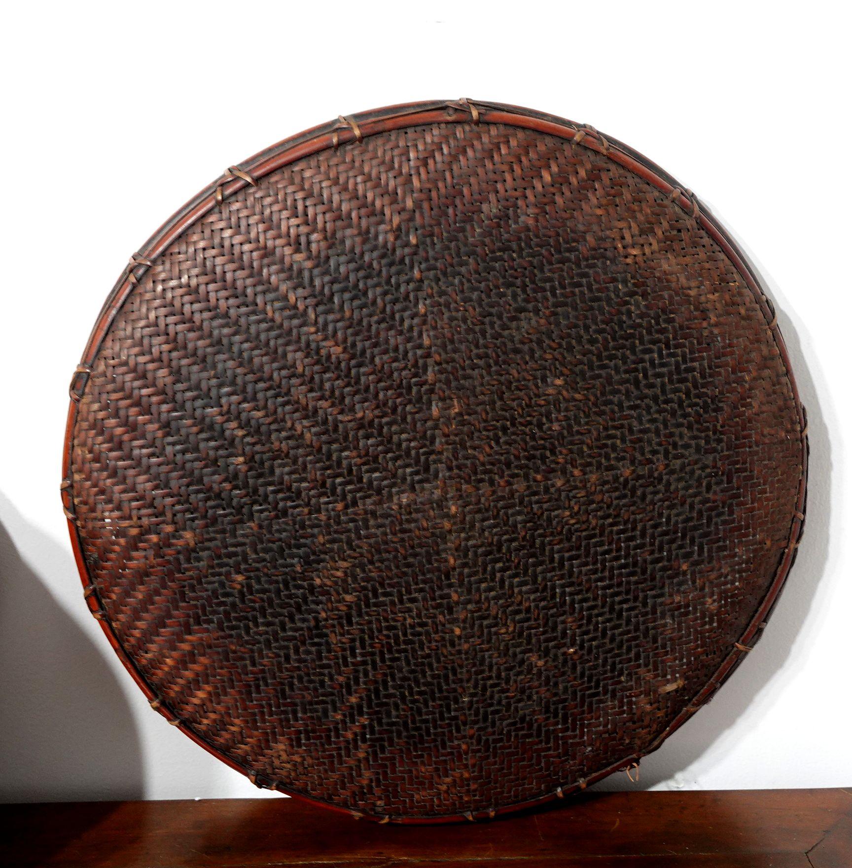 Antique Japanese Bamboo Strip Woven Tray and Starks For Sale 2