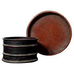 Antique Japanese Bamboo Strip Woven Tray and Starks