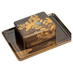 Antique Japanese Black Lacquer Cigarette Box