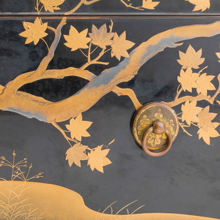 Antique Japanese Black Lacquer Noh Mask Box with Gold Maki e Design ...