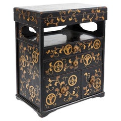 Antique Japanese Black Lacquered Table Cabinet