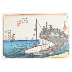 Stampa antica a blocchi giapponese di Hiroshige Calligrphy Edo o Meiji, anni 1850