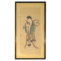 Antique Japanese Block Print of a Geisha Girl, Framed, C1920