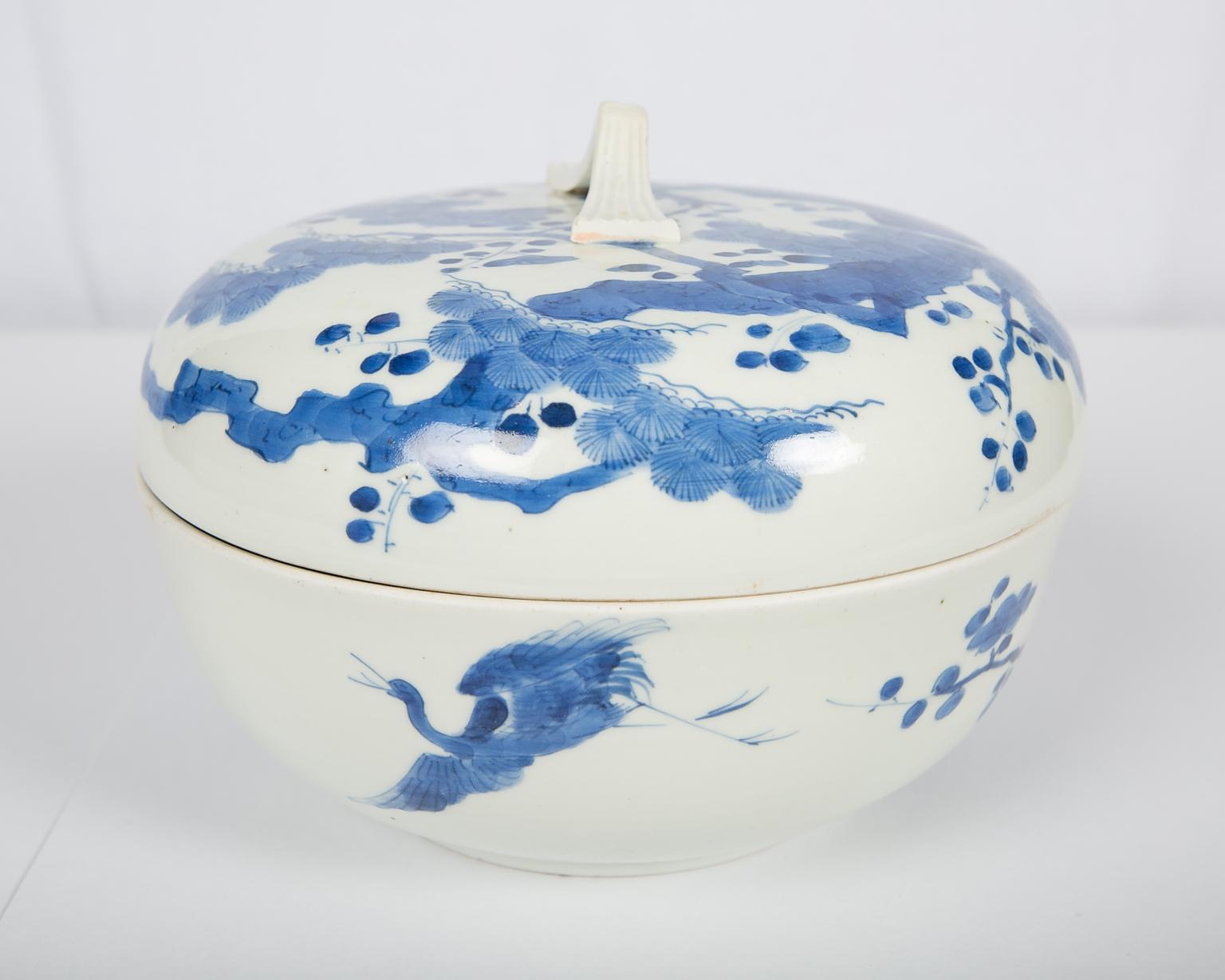 Antike japanische Schale aus blauem und weißem Porzellan um 1760 3