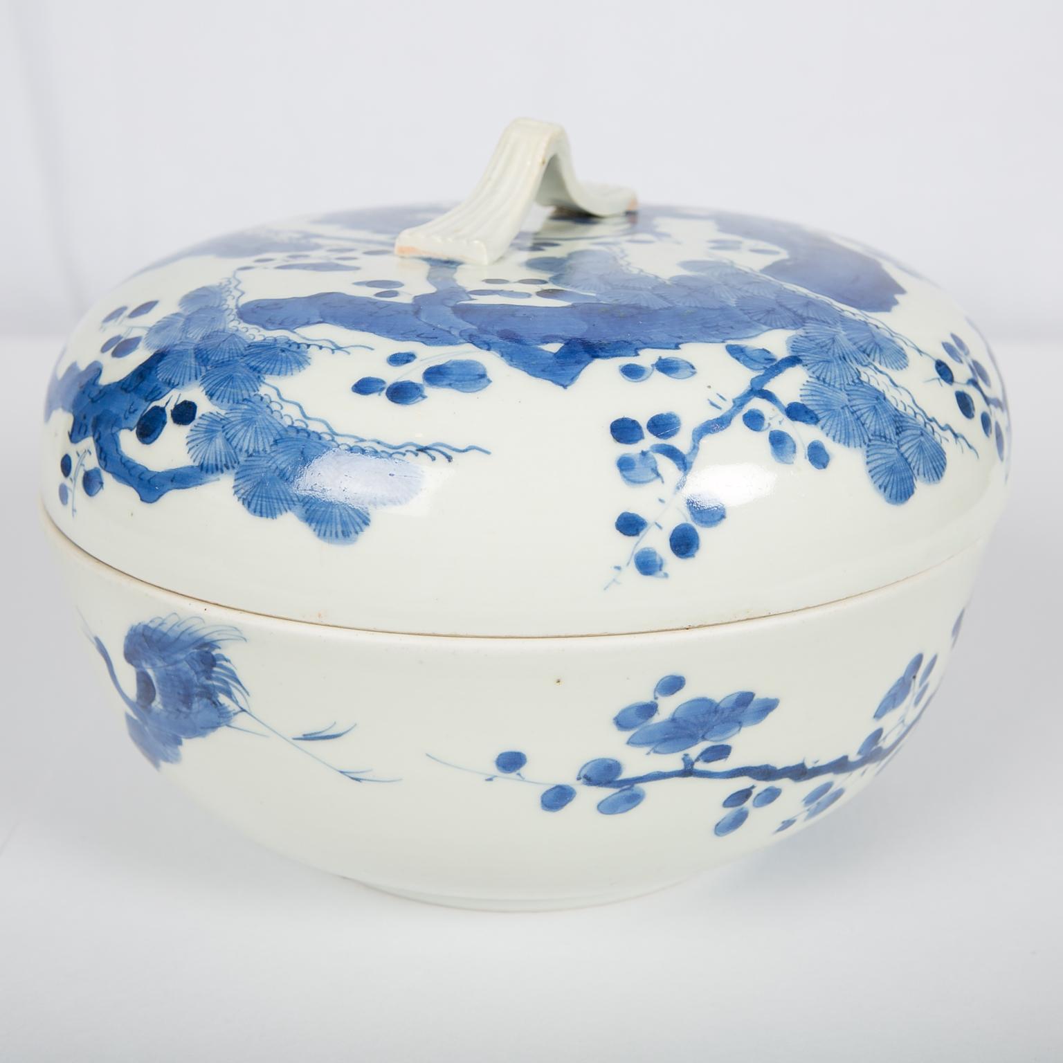 Antike japanische Schale aus blauem und weißem Porzellan um 1760 4