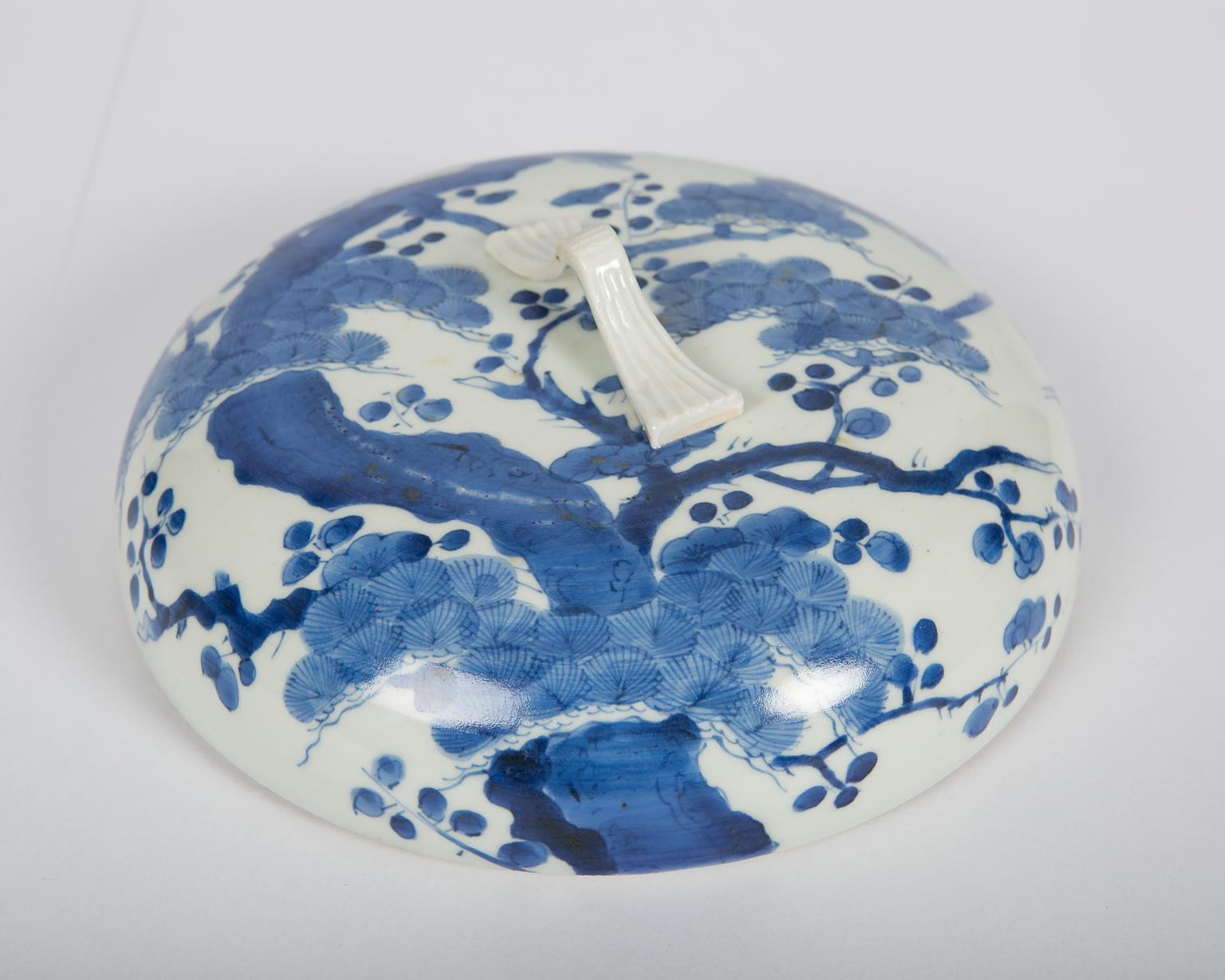 Hand-Painted Antique Japanese Blue and White Porcelain Bowl circa 1760