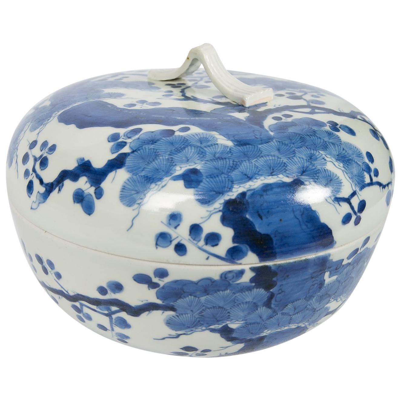 Antike japanische Schale aus blauem und weißem Porzellan um 1760