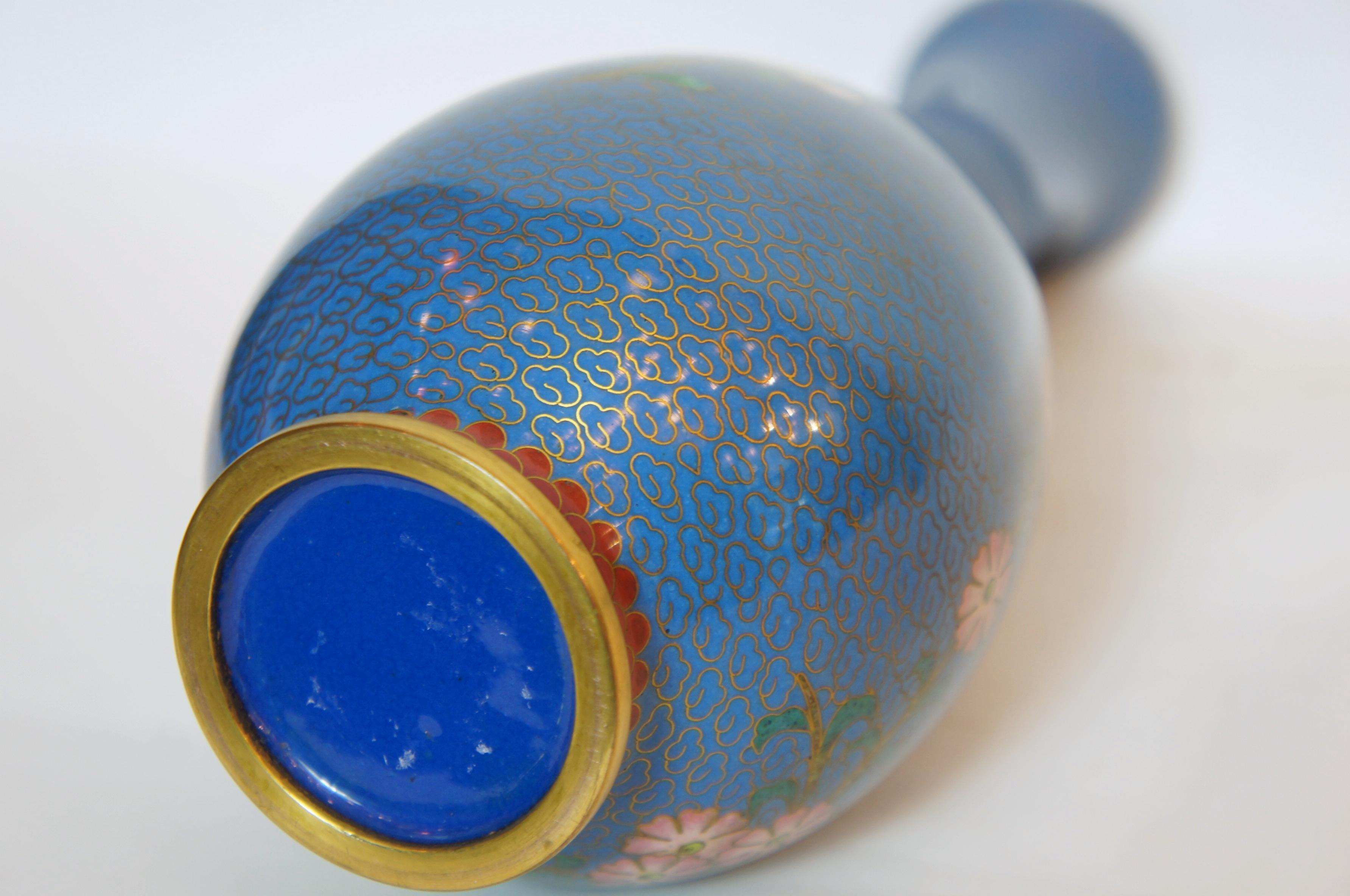 Antique Japanese Blue Flower Vase with Copper/ Cloissoné, 1950s For Sale 5