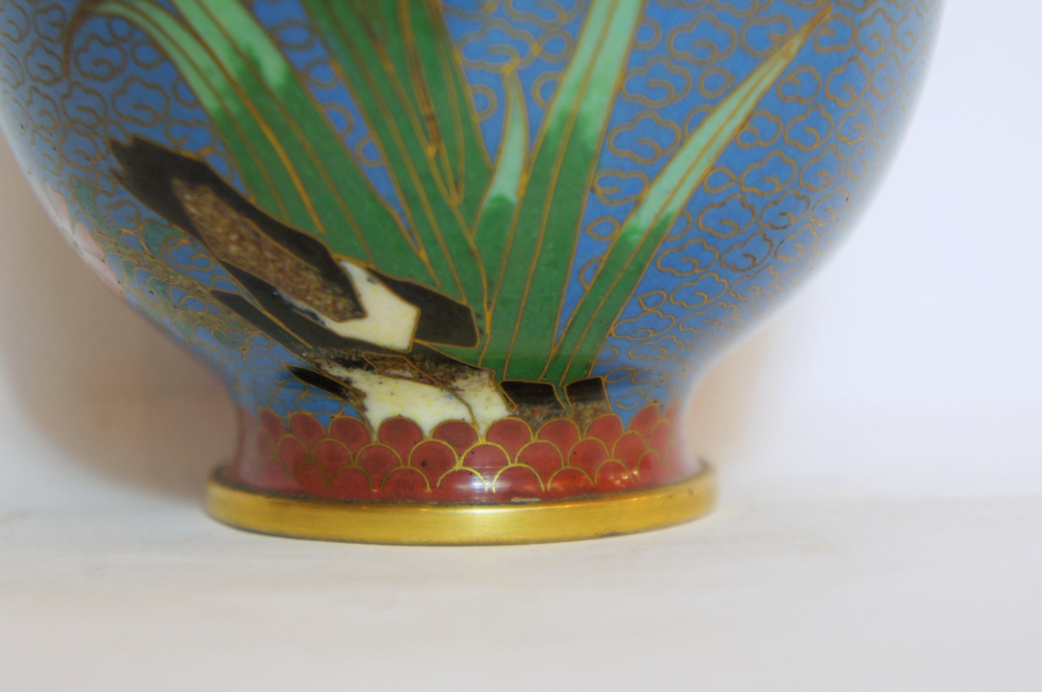Antique Japanese Blue Flower Vase with Copper/ Cloissoné, 1950s For Sale 1