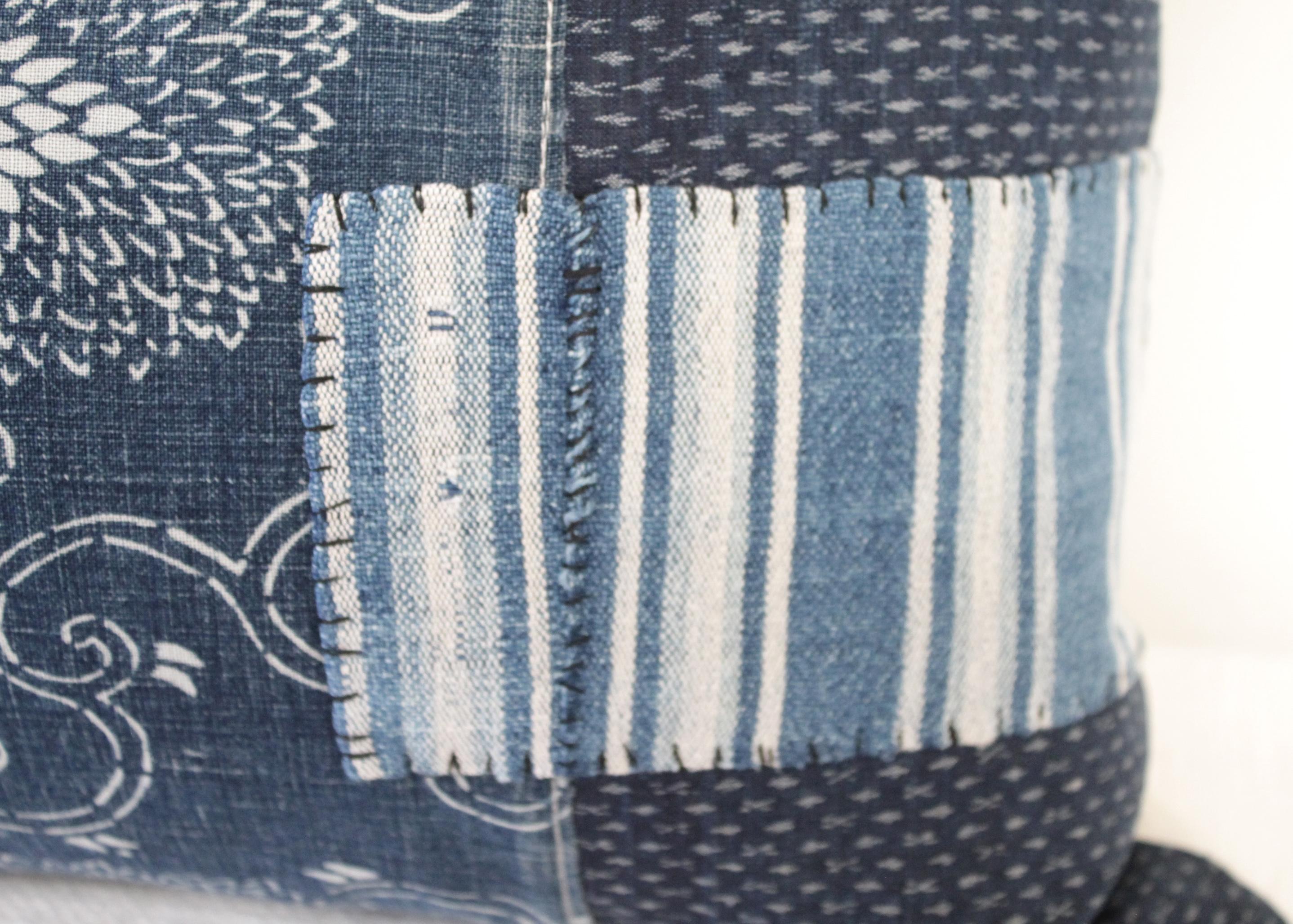 Contemporary Antique Japanese Boro Patchwork Indigo Lumbar Pillow