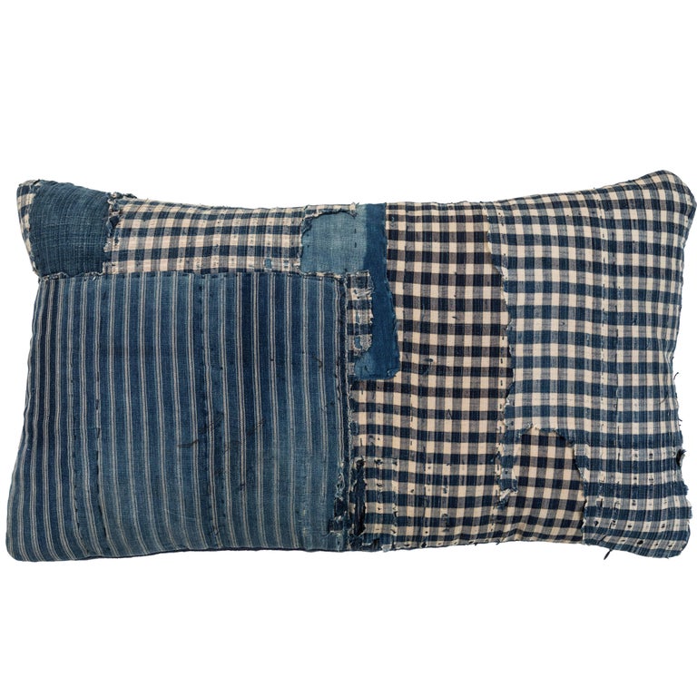 Antique Japanese Boro Pillow, Indigo Hand Loomed Cotton with Sashiko Stitching at 1stdibs