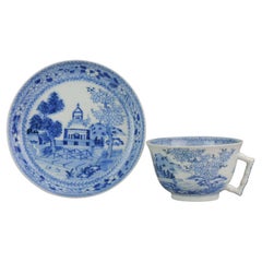 Bol/coupe pour thé japonais ancien de scène rare Creamware UK, 18e/19e siècle