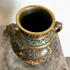 Antique Japanese Brass Enameled Chapleve Vase