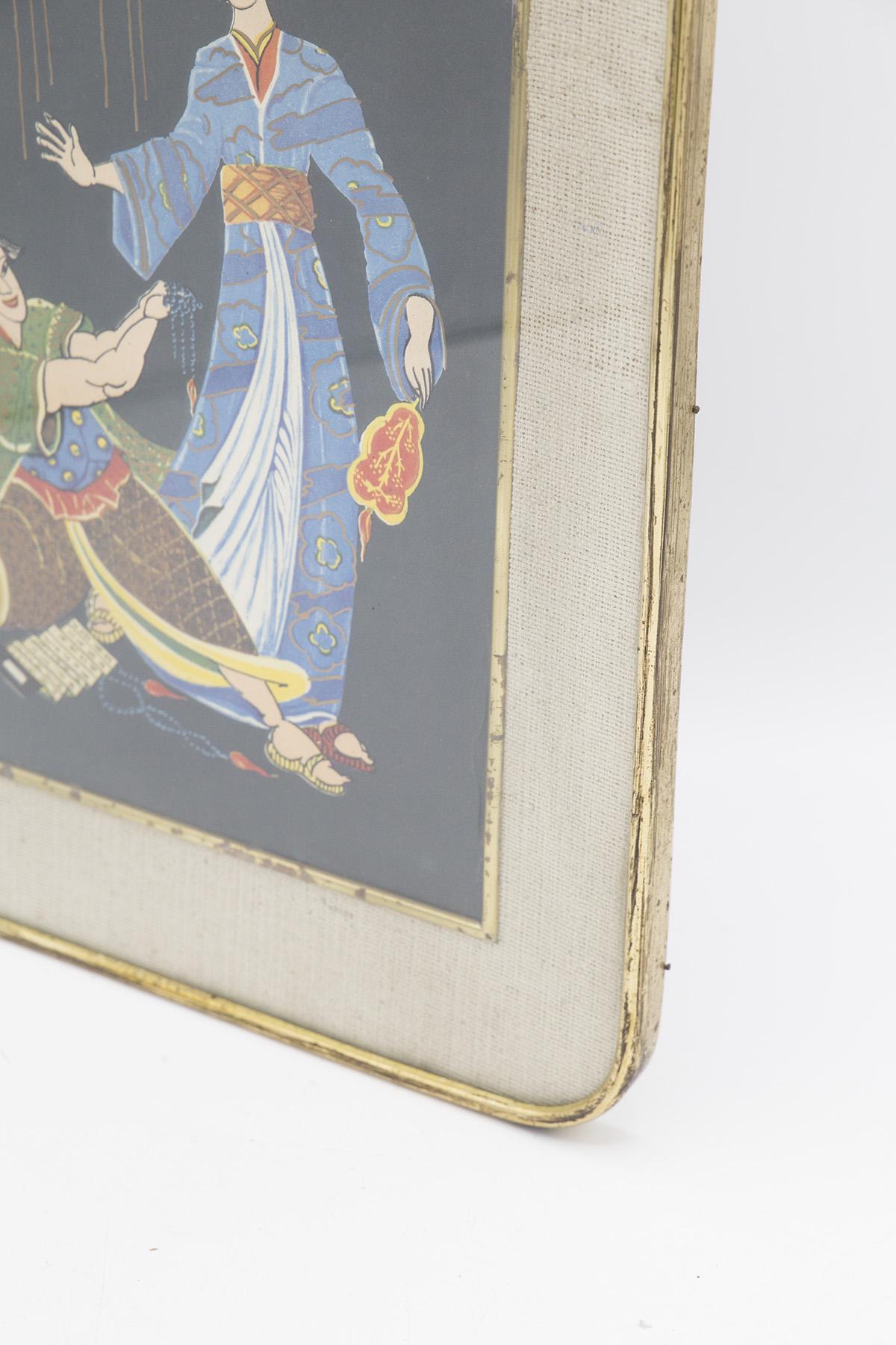 Antikes japanisches gerahmtes Gemälde „Wedding“ aus Messing im Zustand „Gut“ im Angebot in Milano, IT